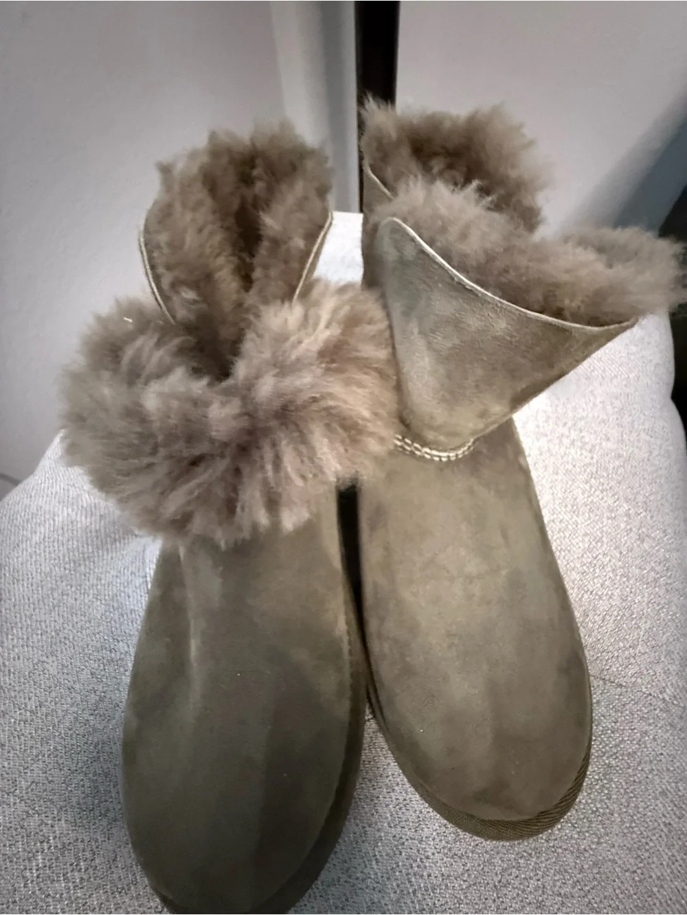 Unk Women's Taupe Suede Shearling Ankle Booties